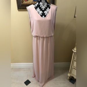 BCBG Chevron silver bead detailed sleeveless chiffon ballet slipper pink gown